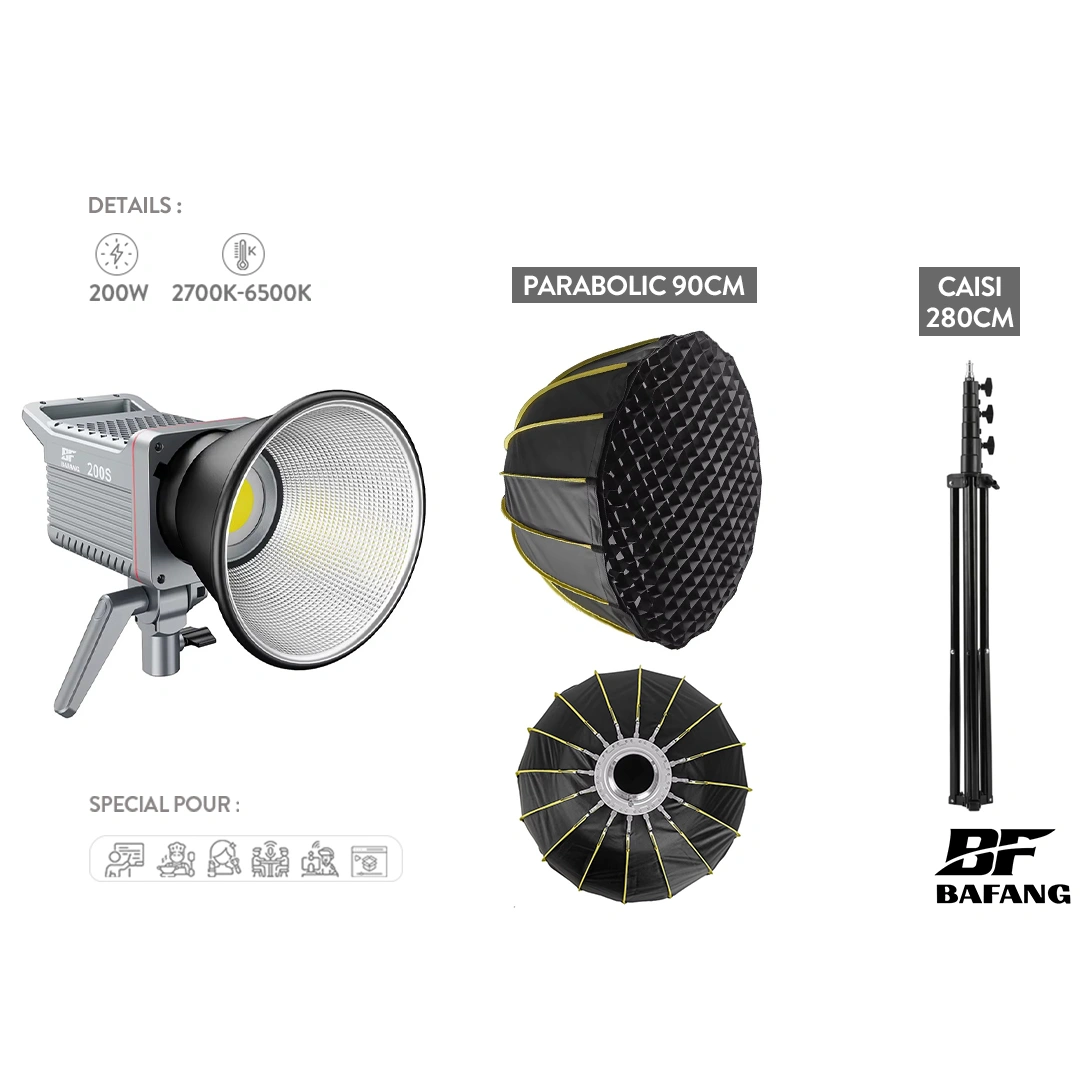 KIT bafang 200s (haba) parabolic 90cm Kit Eclairage Studio BAFANG 200S ( PARABOLIC 90CM ) ( 200W / Bi-Color ) – Image 1