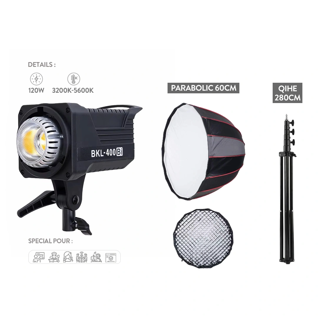 Kit Eclairage Studio BKL-400 Bi ( 120W / Bi-Color ) ( PARABOLIC 60cm ) – Image 1